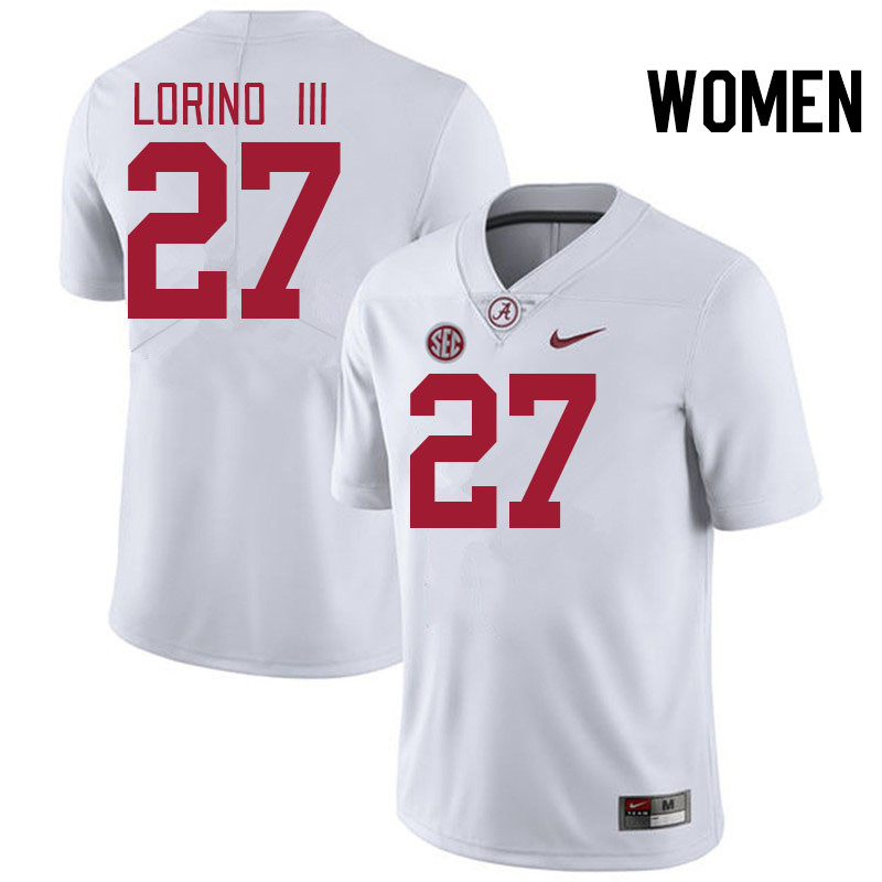 Women #27 Michael Lorino III Alabama Crimson Tide College Football Jerseys Stitched-White